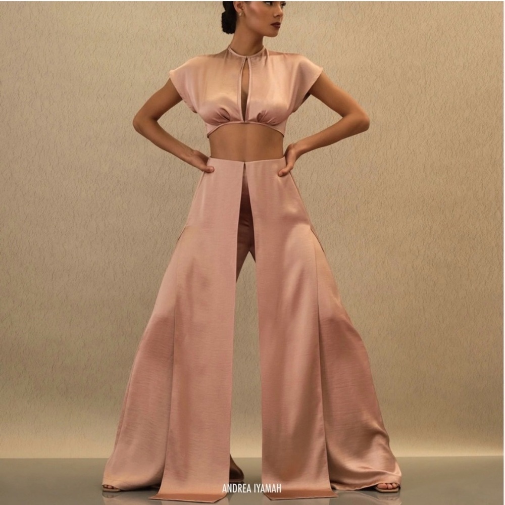 Andrea Iyamah Blush Pink Cutout Jumpsuit